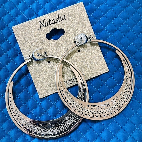 Natasha Couture Silver Hoop Earrings - Picture 1 of 1